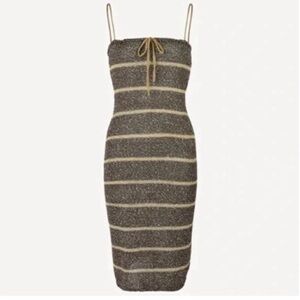 NWT Asta Resort Celeste Dress Coco Sequin Stripe Sparkly Brown Knit Dress